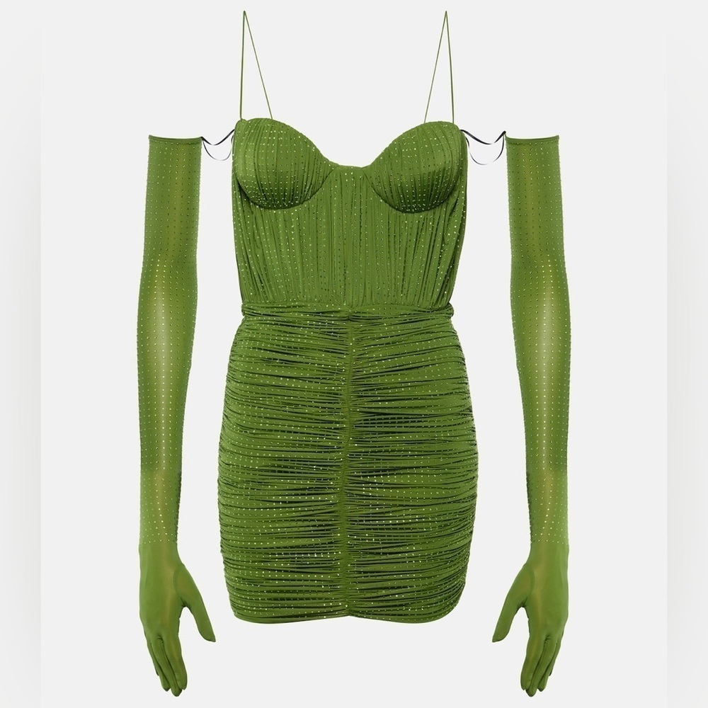 Alex Perry Embellished Ruched Jersey Mini Dress